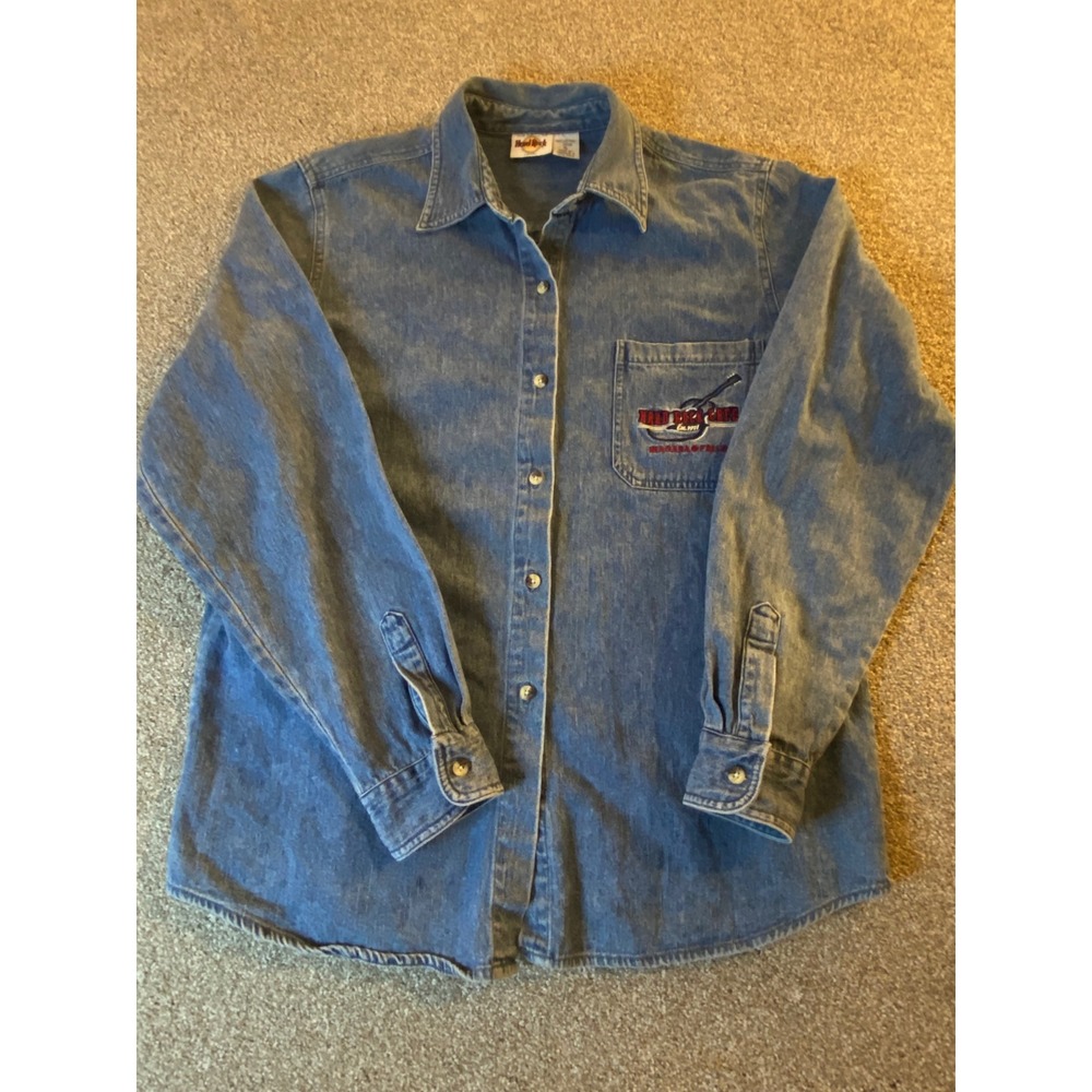 Vintage Hard Rock Cafe Niagara Falls Denim Shirt XL Embroidered Guitar Logo